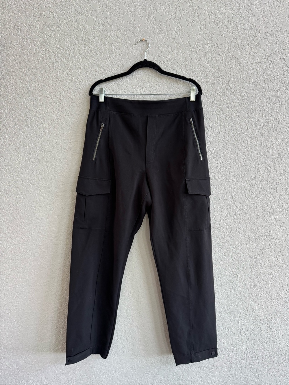 Athleta Black Wide-Leg Cargo Joggers with Zip Details